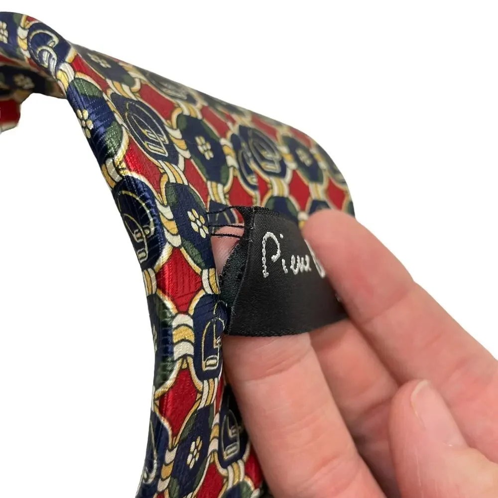 Pierre Cardin Paris Red Navy Print Men's Neck Tie Dad Office Career Staple